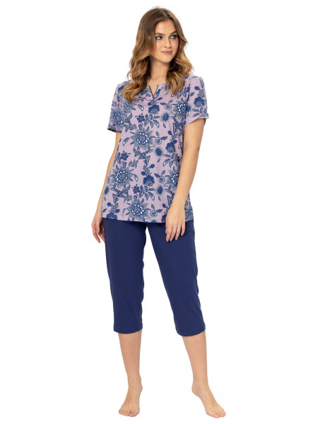 NAOMI - klasyczna piżama damska w niebieskie kwiaty