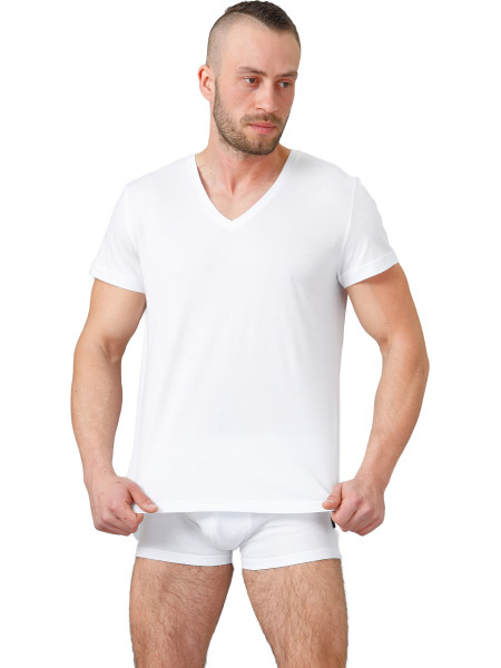 Koszulka męska HOTBERG w serek z krótkim rękawkiem [biała]