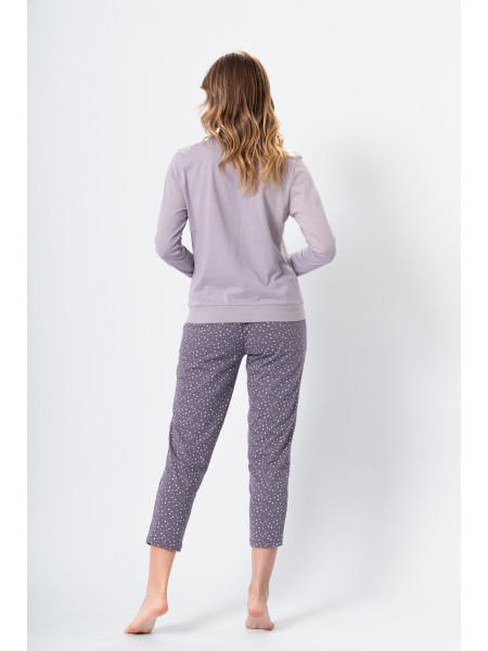 IDA - szara stylowa piżama damska ze ściągaczami i kieszeniami