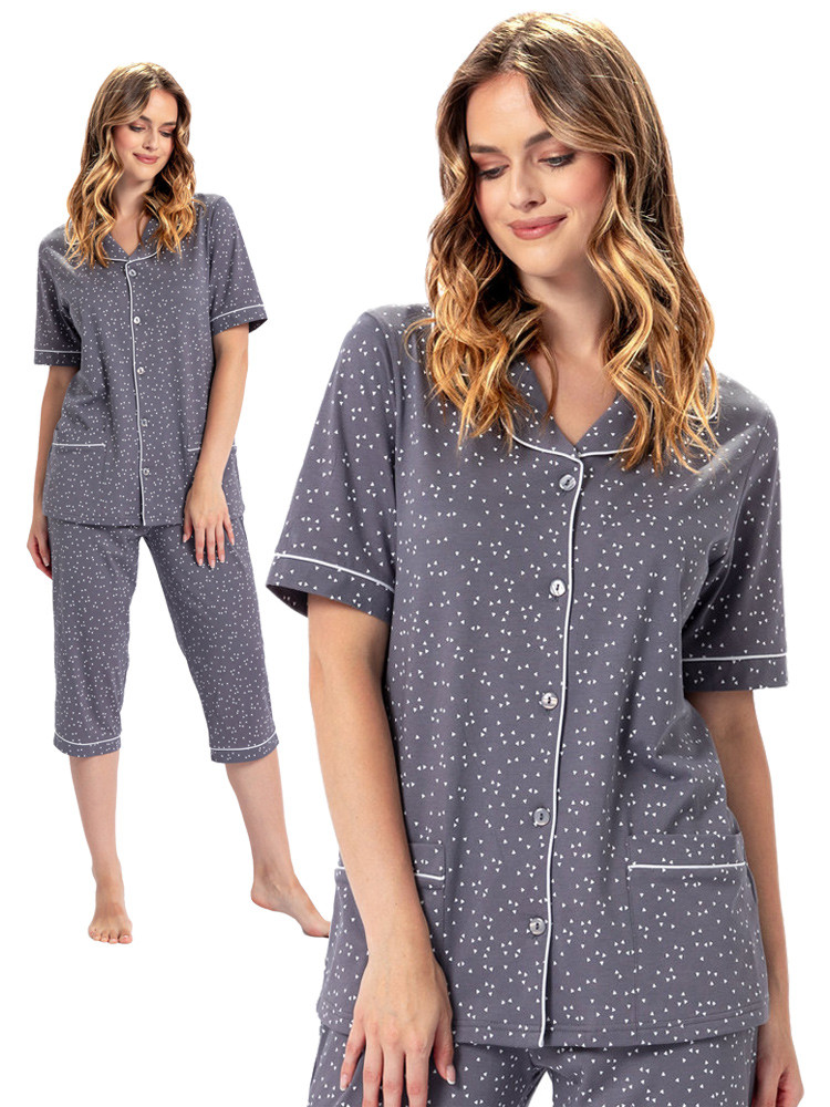 HALIMA ++size -  klasyczna, rozpinana piżama w nowoczesnym wydaniu