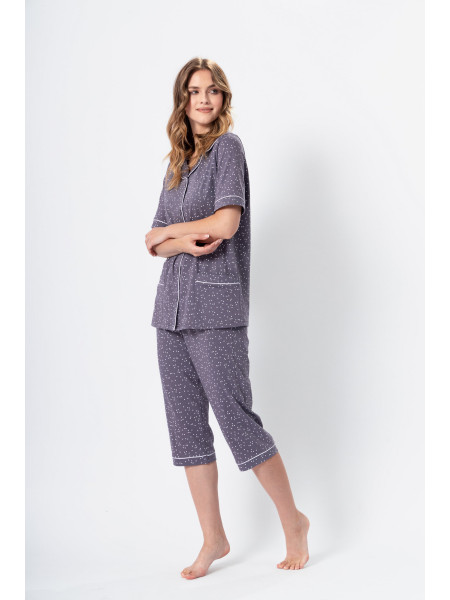 HALIMA ++size -  klasyczna, rozpinana piżama w nowoczesnym wydaniu