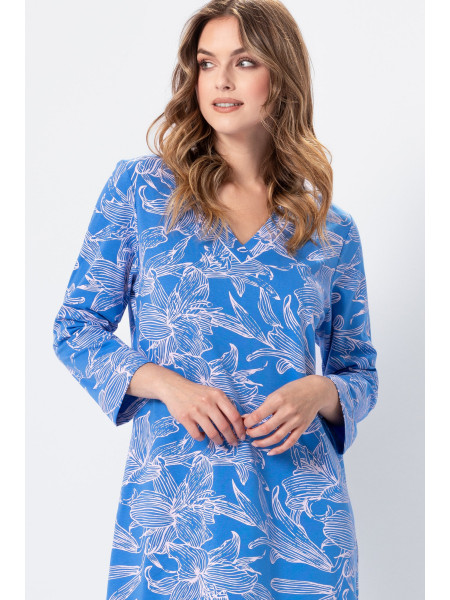 BRYGIDA - elegancka, niebieska damska koszula nocna za kolano