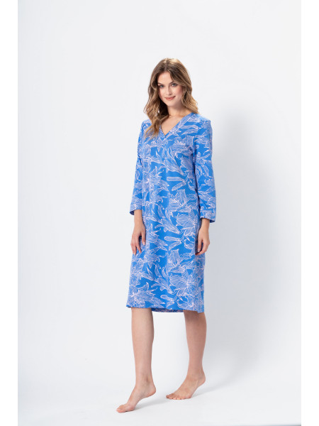 BRYGIDA - elegancka, niebieska damska koszula nocna za kolano