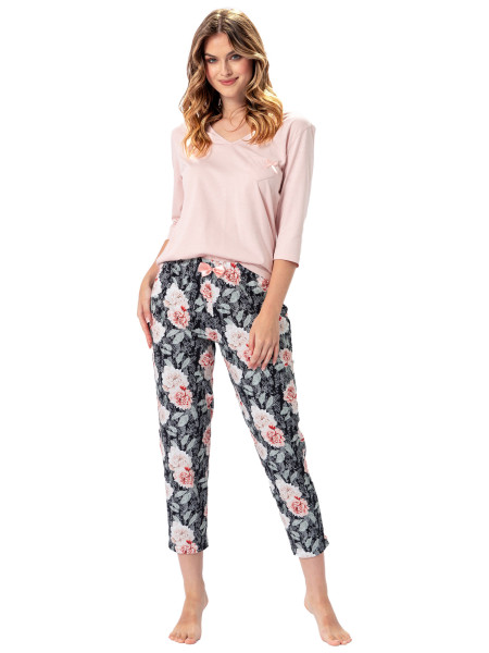 JULIA - delikatna i kobieca bawełniana piżama damska ze spodniami w kwiaty
