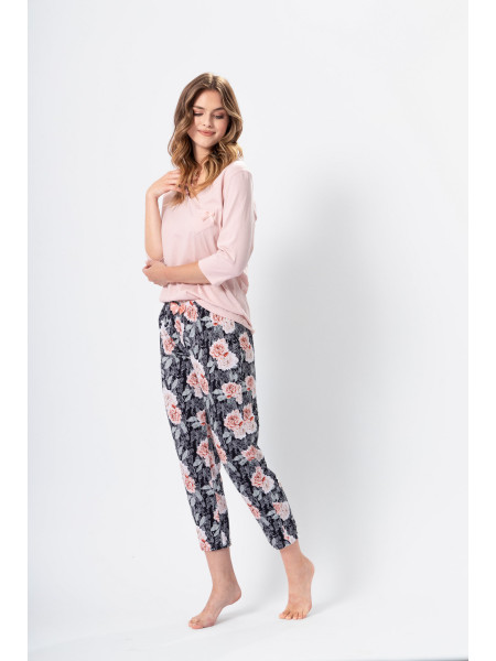JULIA - delikatna i kobieca bawełniana piżama damska ze spodniami w kwiaty