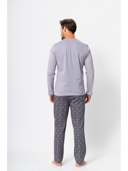 PARKER - szara, klasyczna piżama męska z długim rękawem i spodniami