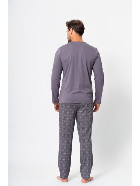 PARKER - ciemnoszara, klasyczna piżama męska z długim rękawem i spodniami