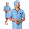 BONIFACY - męska koszula nocna z krótkim rękawem i szlafmyca [błękitna]