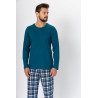 LEO - nowoczesna turkusowa piżama męska ze spodniami w kratę