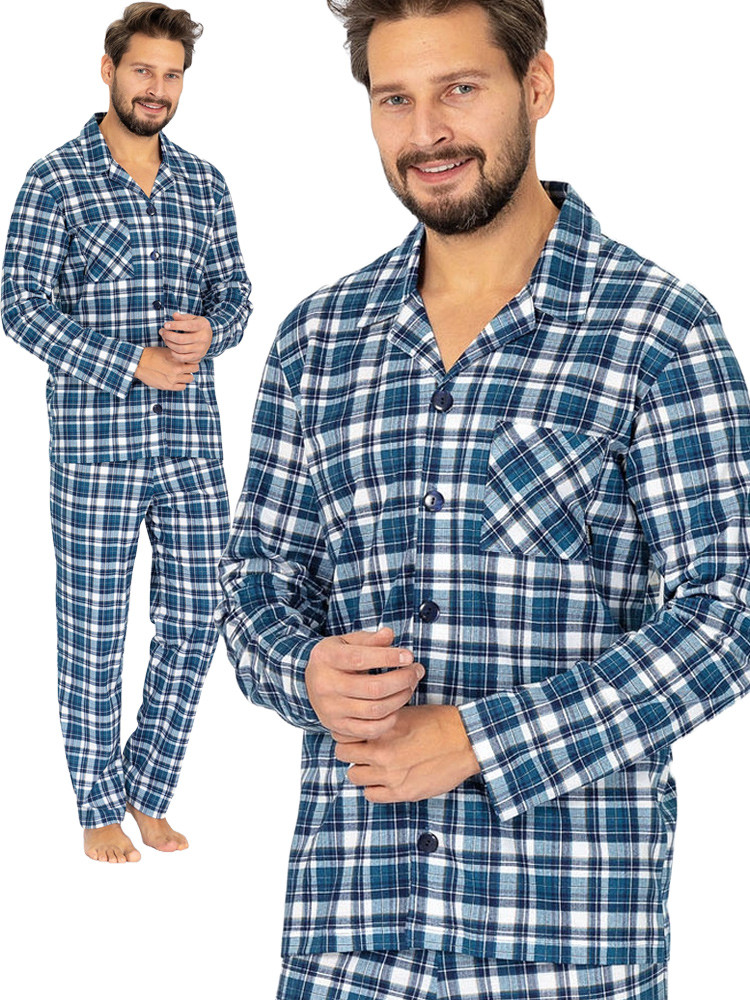 EVAN - klasyczna rozpinana piżama męska w kratę