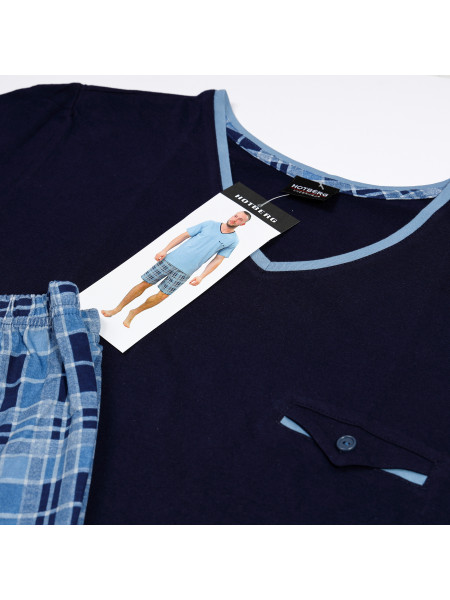 LEON - elegancka granatowa krótka piżama męska w serek