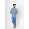 LEON - elegancka niebieska długa piżama męska w serek