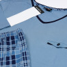 LEON - elegancka niebieska długa piżama męska w serek