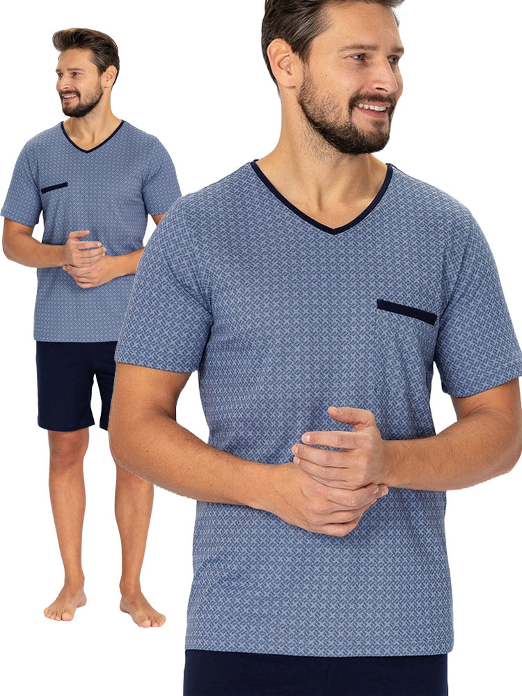 CARL - niebieska komfortowa piżama męska krótka