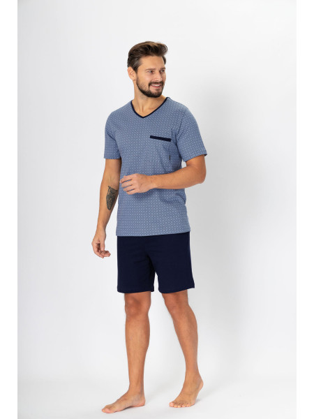 CARL - niebieska komfortowa piżama męska krótka