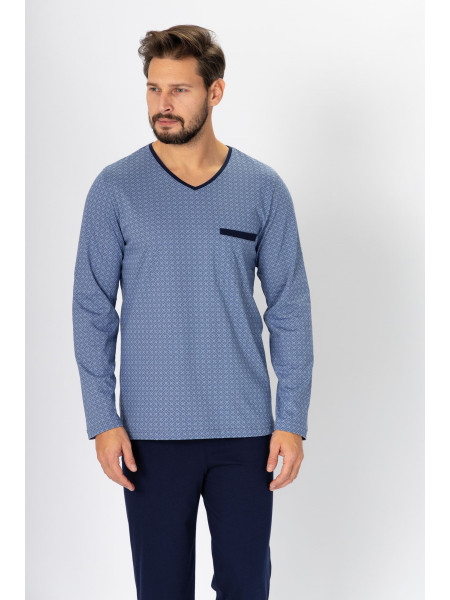 CARL - niebieska komfortowa piżama męska długa