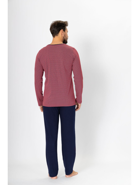 CARL - bordowa komfortowa piżama męska długa