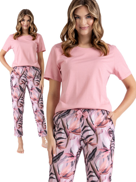 RIA - delikatna różowa piżama damska z krótkim rękawem