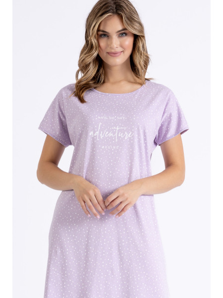 HOLI - wrzosowo pastelowa damska koszula nocna z krótkim rękawem