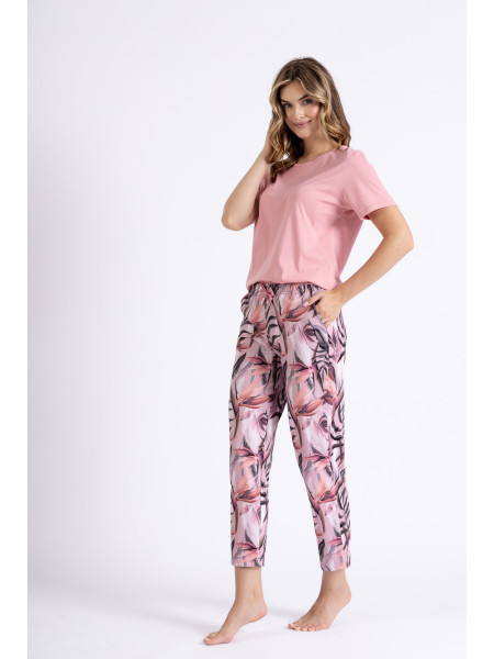RIA - delikatna różowa piżama damska z krótkim rękawem
