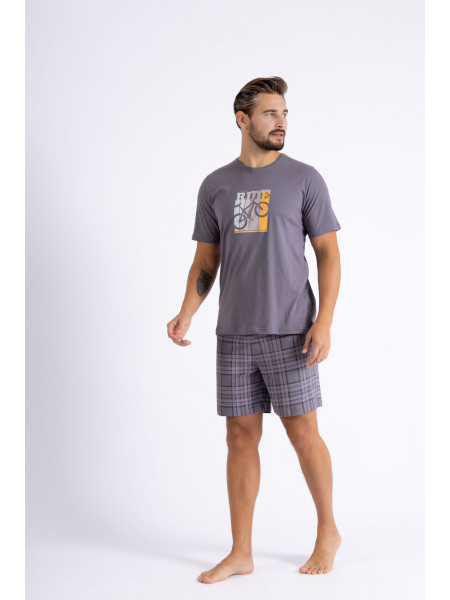ROY - krótka piżama męska z nadrukiem rowerowym [szary]