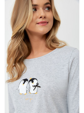 CELIA - długa piżama damska w miodową kratę z pingwinami