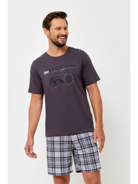DEREK - grafitowa krótka piżama męska z rowerem