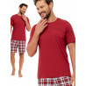 ORION - bordowa krótka piżama męska z szortami w kratę