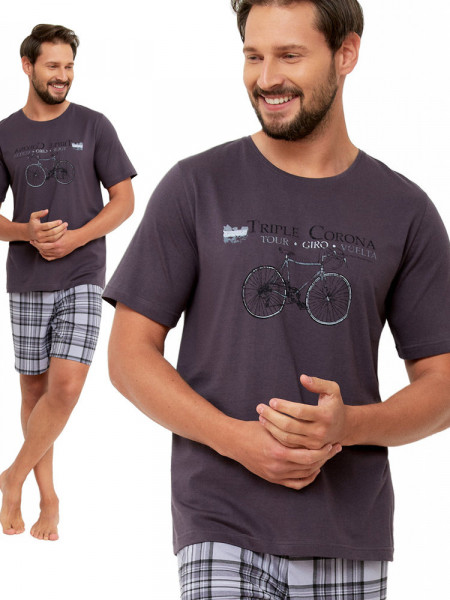 DEREK - grafitowa krótka piżama męska z rowerem