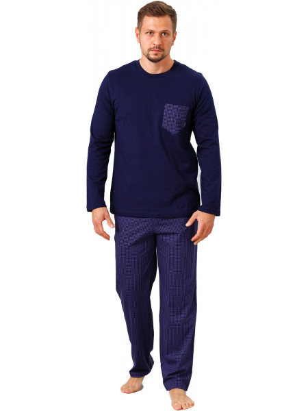 FLAVIO - komfortowa piżama męska długa, granatowa