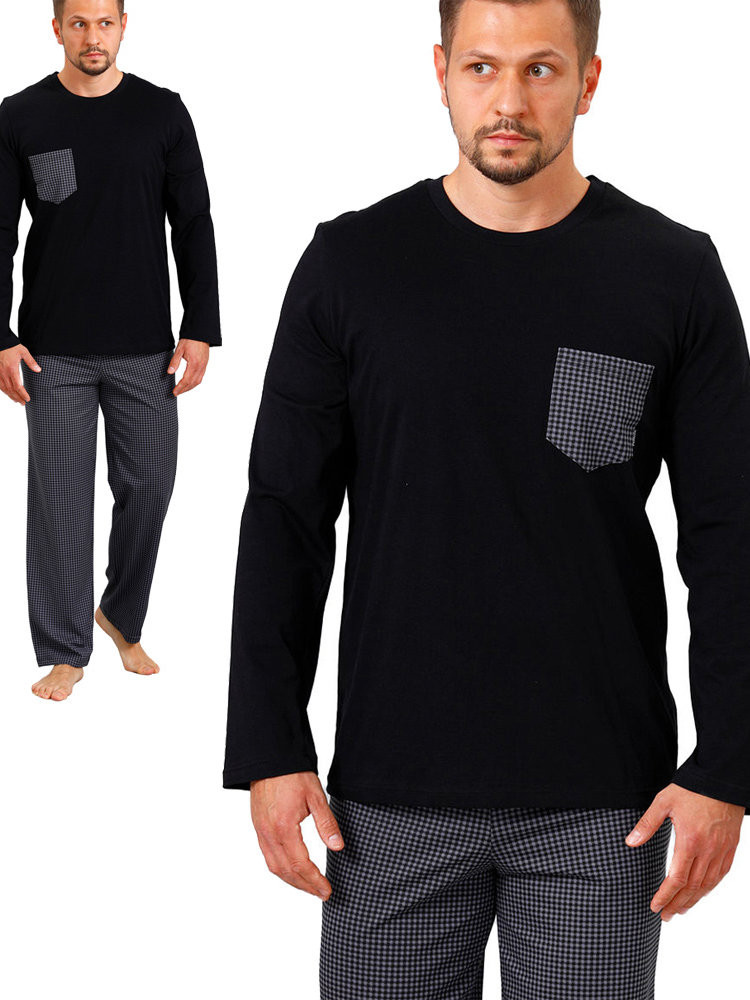 FLAVIO - komfortowa piżama męska długa, czarna