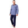 MATEO - niebieska długa piżama męska w serek