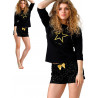 GABORA - czarna krótka piżama damska ze spodenkami w gwiazdy