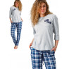 POLA - modna piżama damska ze spodniami w niebieską kratę