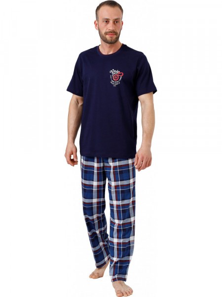 AMIR - piżama męska z krótkim rękawem i długimi spodniami w kratę [granatowa]